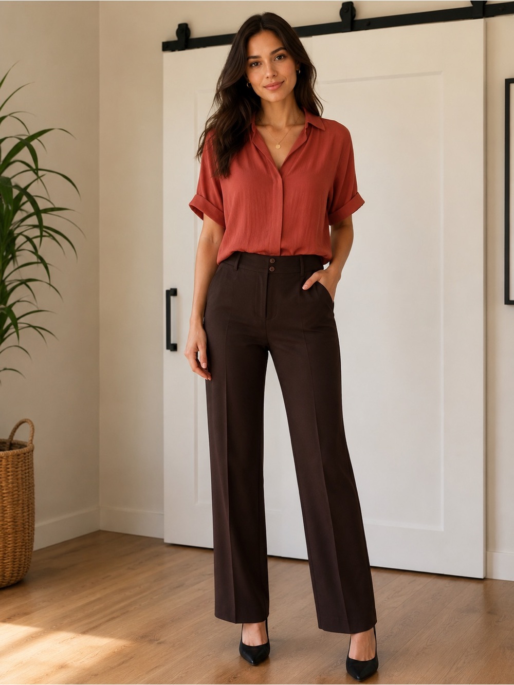 Talbots Dark Brown Wide-Leg Trousers